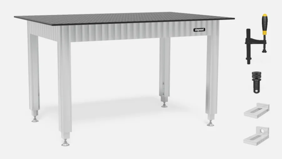 Siegmund S16 Moduláris munkaasztal 1500×1000 mm furatrácsos plazmanitridált acél asztallappal